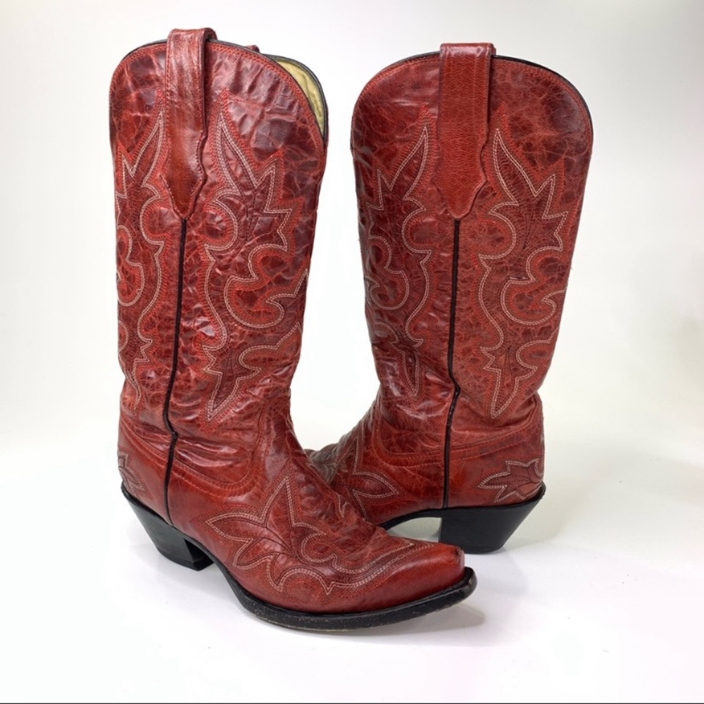 Tony Lama Red Cowboy Western Pointy Toe Boots Sz 7